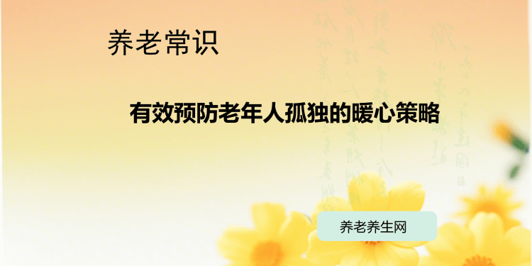 有效预防老年人孤独的暖心策略